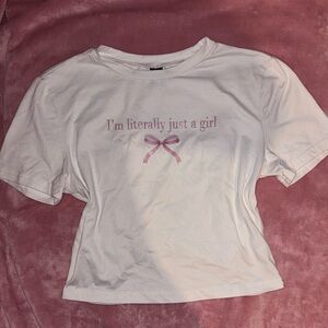 SHEIN White Tee with Pink Bow Print